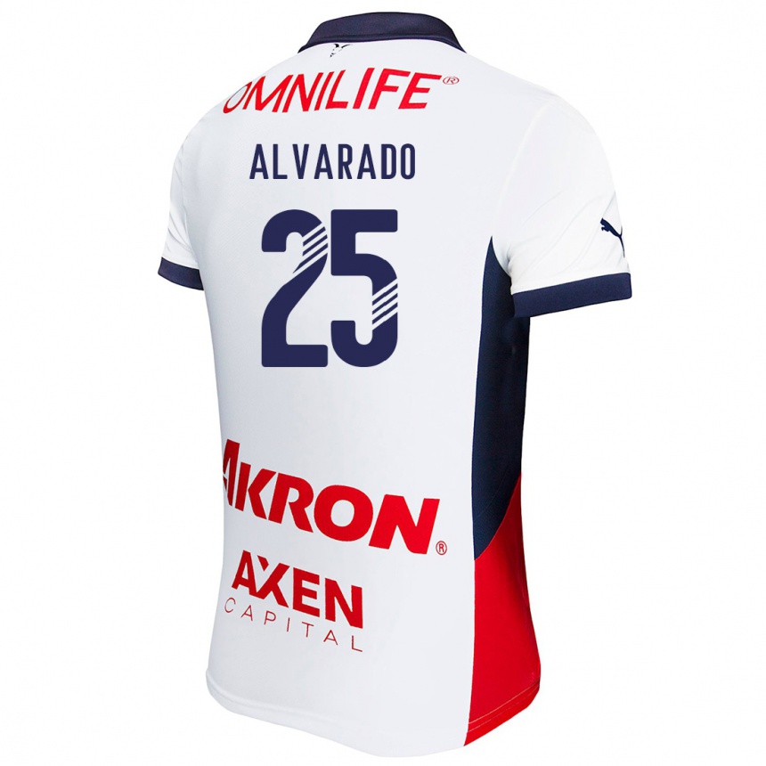 Enfant Football Maillot Roberto Alvarado #25 Blanc Rouge Bleu Tenues Extérieur 2024/25