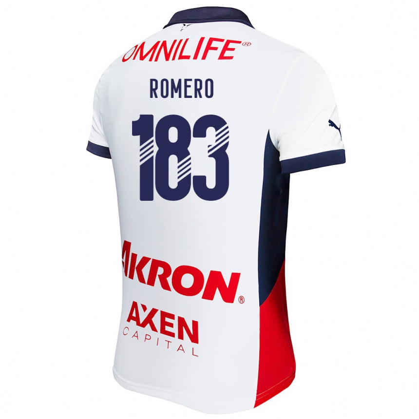 Enfant Football Maillot Javen Romero #183 Blanc Rouge Bleu Tenues Extérieur 2024/25