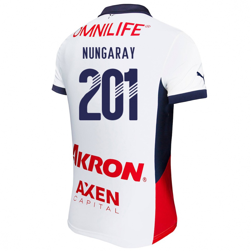 Enfant Football Maillot David Nungaray #201 Blanc Rouge Bleu Tenues Extérieur 2024/25