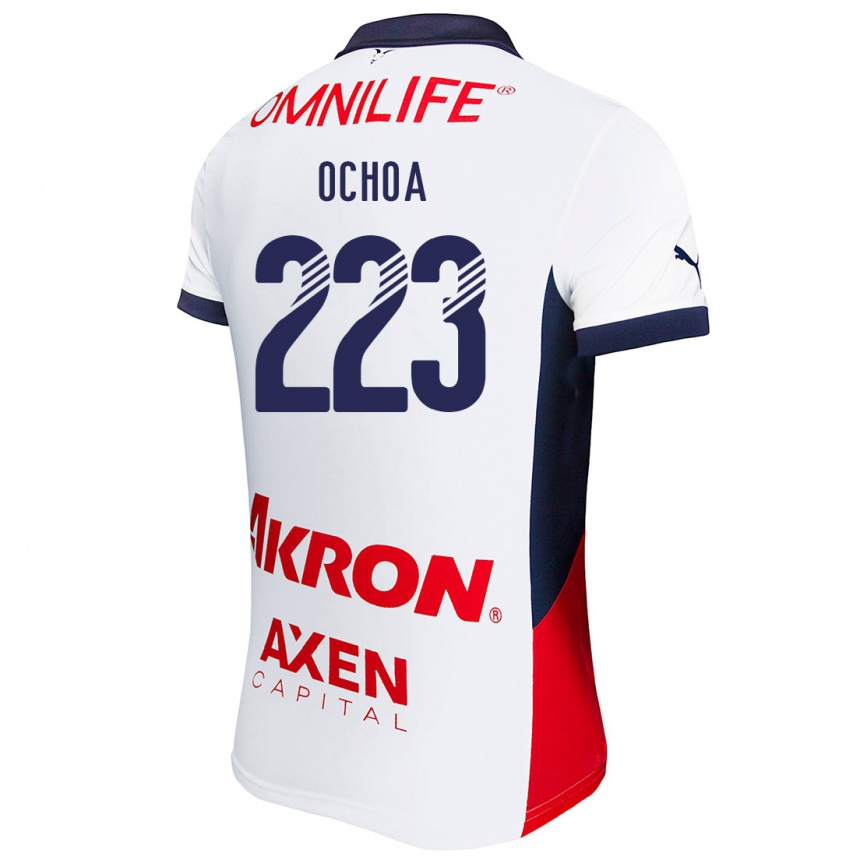 Enfant Football Maillot Diego Ochoa #223 Blanc Rouge Bleu Tenues Extérieur 2024/25