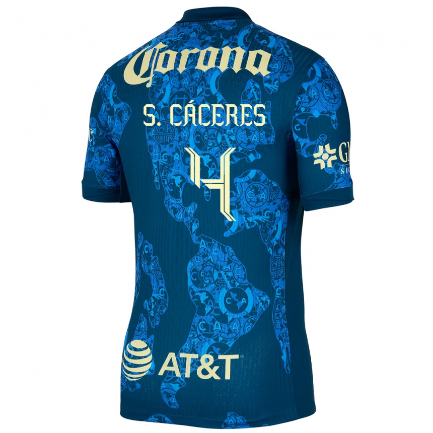 Enfant Football Maillot Sebastián Cáceres #4 Bleu Jaune Tenues Extérieur 2024/25