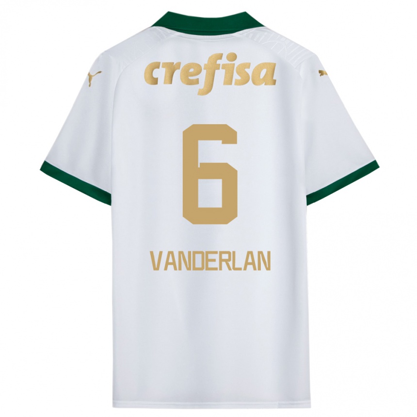 Enfant Football Maillot Vanderlan #6 Blanc Vert Tenues Extérieur 2024/25