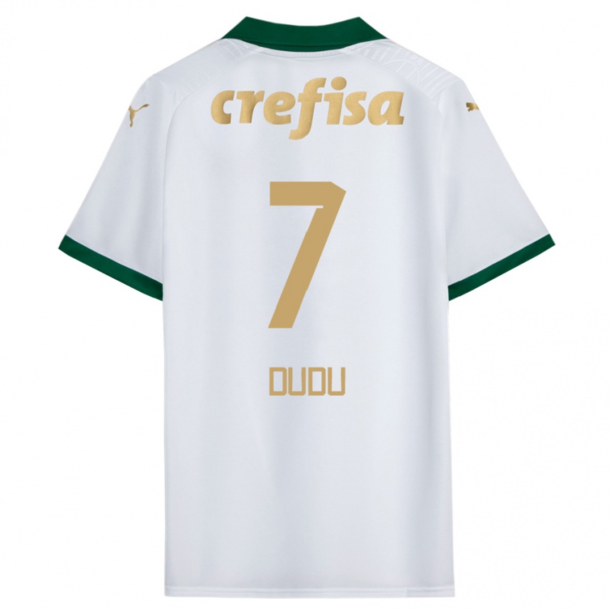 Enfant Football Maillot Dudu #7 Blanc Vert Tenues Extérieur 2024/25