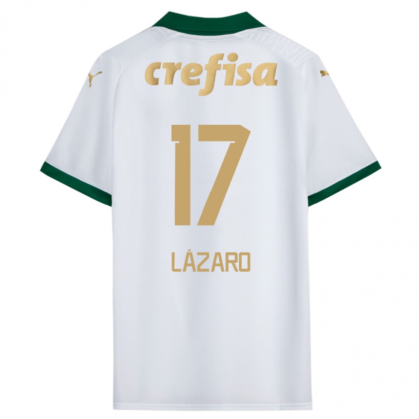 Enfant Football Maillot Lázaro #17 Blanc Vert Tenues Extérieur 2024/25