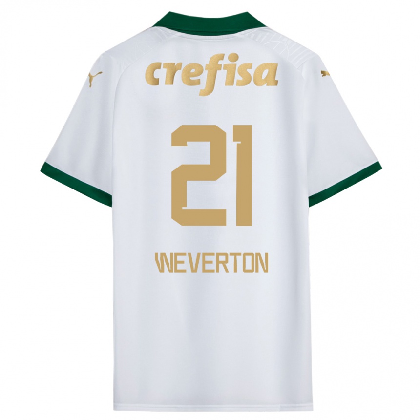 Enfant Football Maillot Weverton #21 Blanc Vert Tenues Extérieur 2024/25