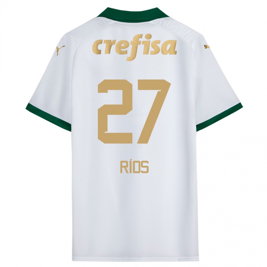 Enfant Football Maillot Richard Ríos #27 Blanc Vert Tenues Extérieur 2024/25