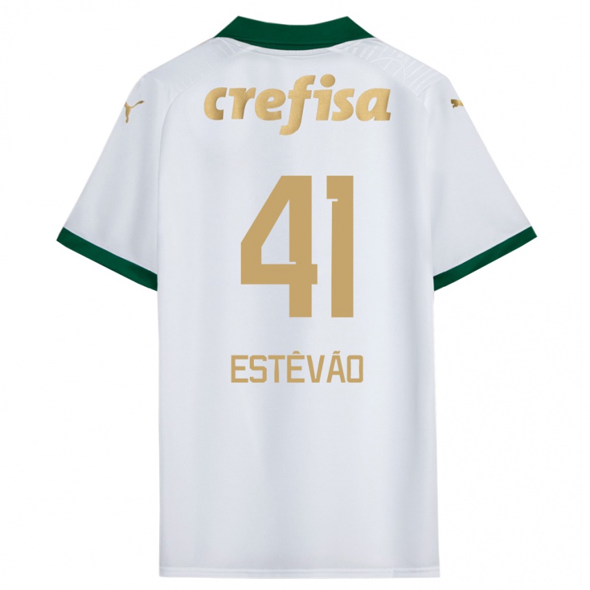 Enfant Football Maillot Estêvão #41 Blanc Vert Tenues Extérieur 2024/25