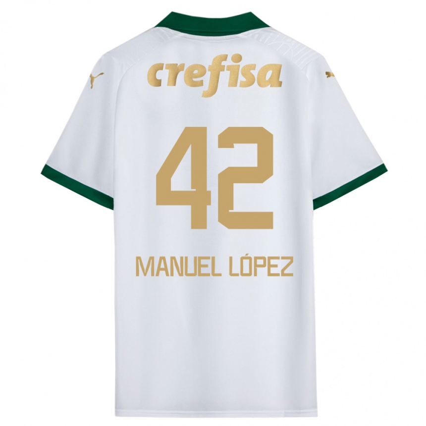 Enfant Football Maillot José Manuel López #42 Blanc Vert Tenues Extérieur 2024/25