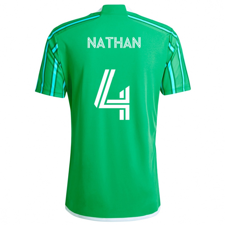 Homme Football Maillot Nathan #4 Vert Blanc Tenues Domicile 2024/25