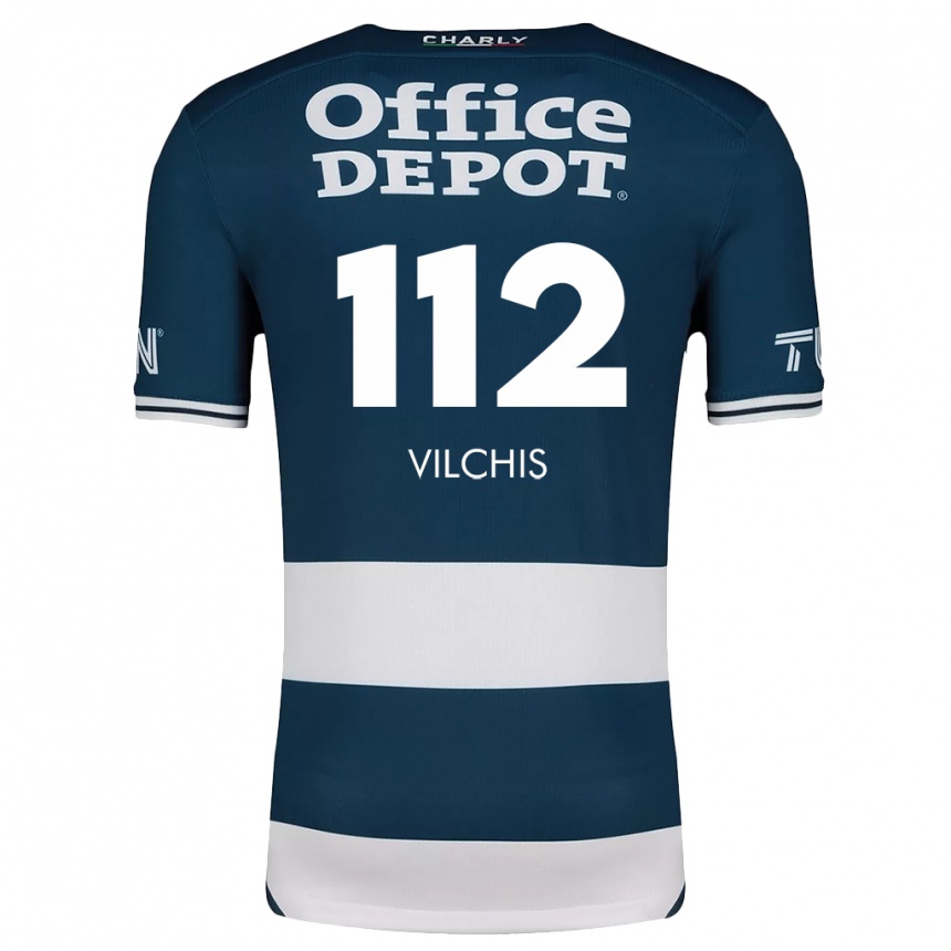 Homme Football Maillot Leonardo Vílchis #112 Bleu Blanc Tenues Domicile 2024/25