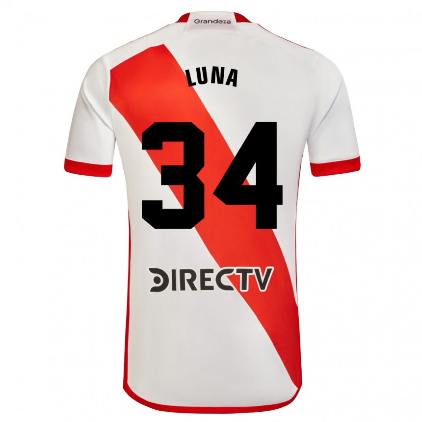 Homme Football Maillot Jonás Luna #34 Blanc Rouge Tenues Domicile 2024/25