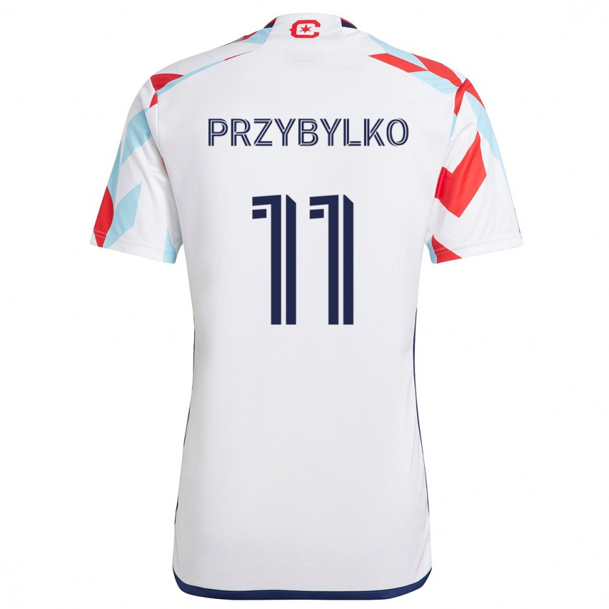 Homme Football Maillot Kacper Przybylko #11 Blanc Rouge Bleu Tenues Extérieur 2024/25