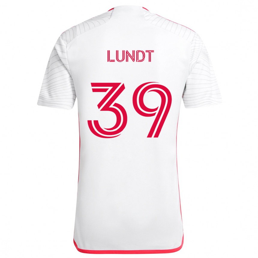 Homme Football Maillot Ben Lundt #39 Blanc Rouge Tenues Extérieur 2024/25