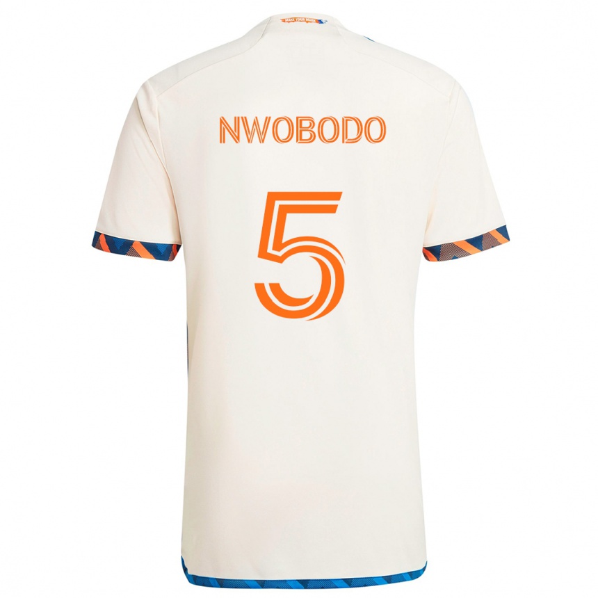 Homme Football Maillot Obinna Nwobodo #5 Blanc Orange Tenues Extérieur 2024/25