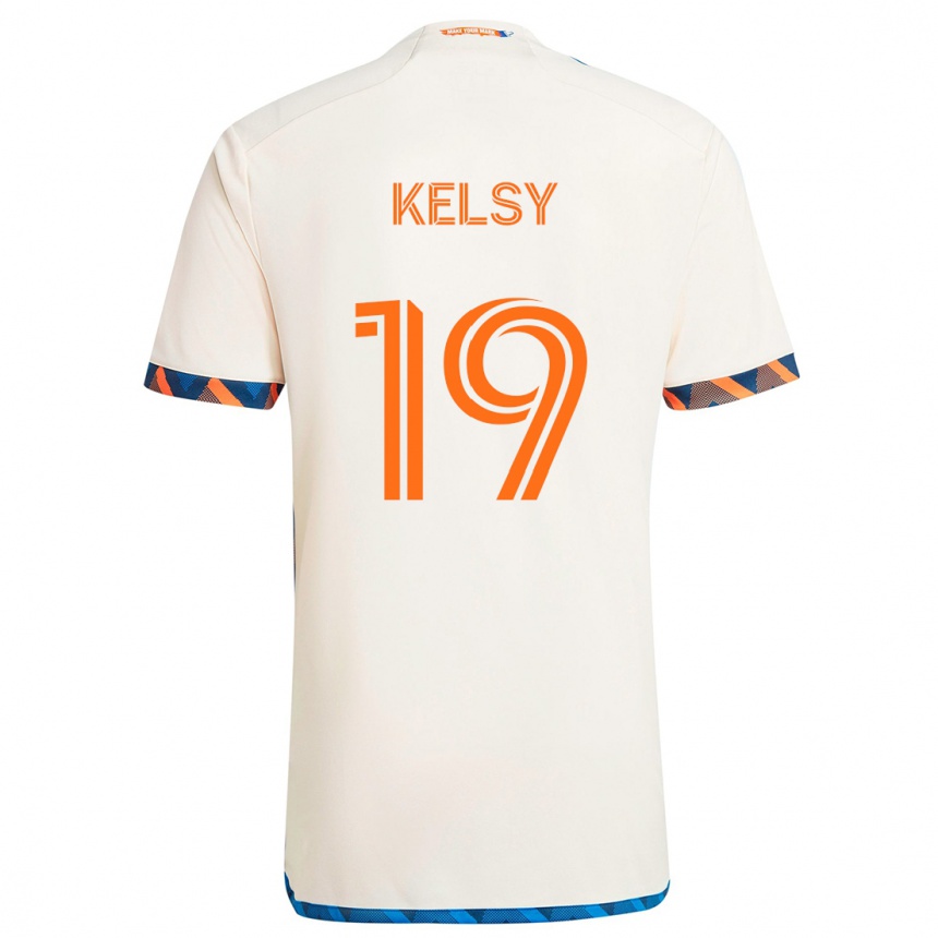 Homme Football Maillot Kevin Kelsy #19 Blanc Orange Tenues Extérieur 2024/25