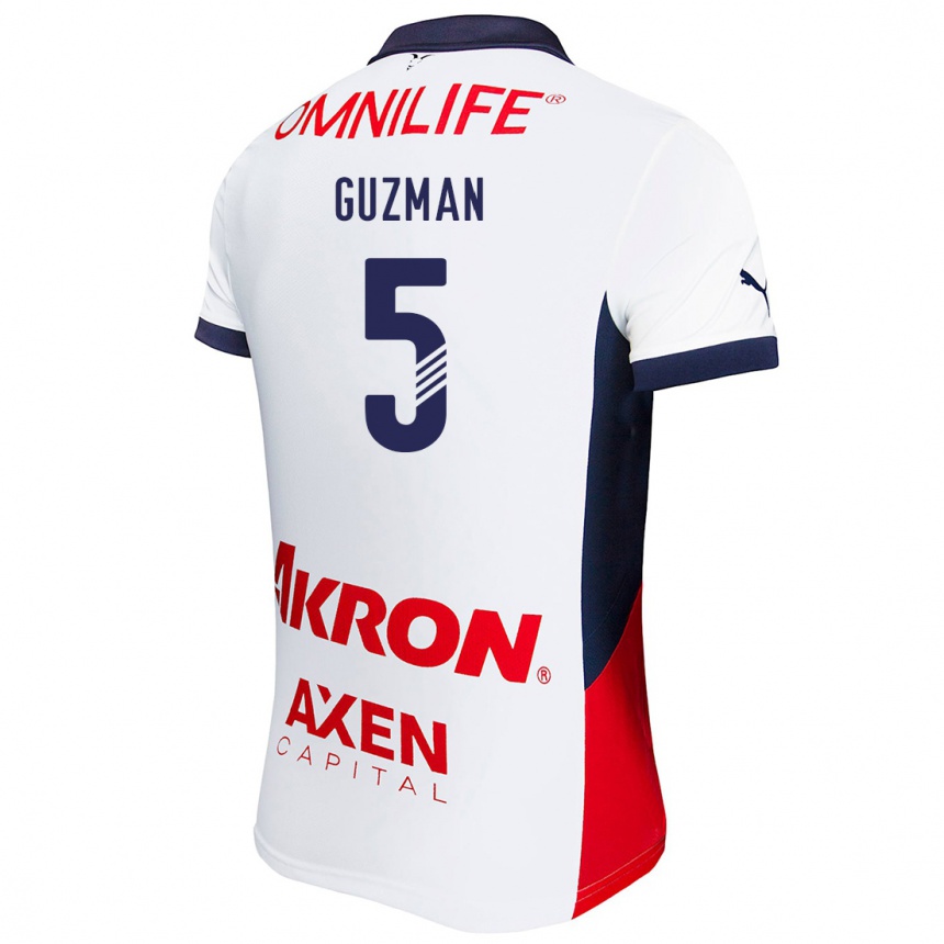 Homme Football Maillot Víctor Guzmán #5 Blanc Rouge Bleu Tenues Extérieur 2024/25