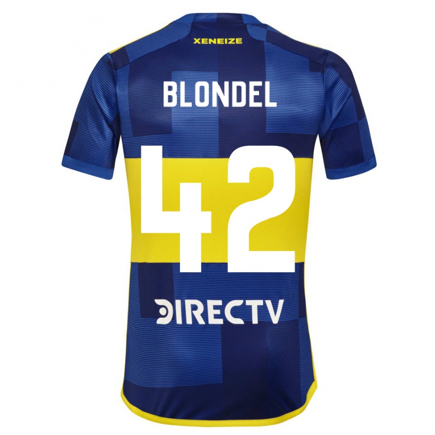 Femme Football Maillot Lucas Blondel #42 Bleu Jaune Tenues Domicile 2024/25