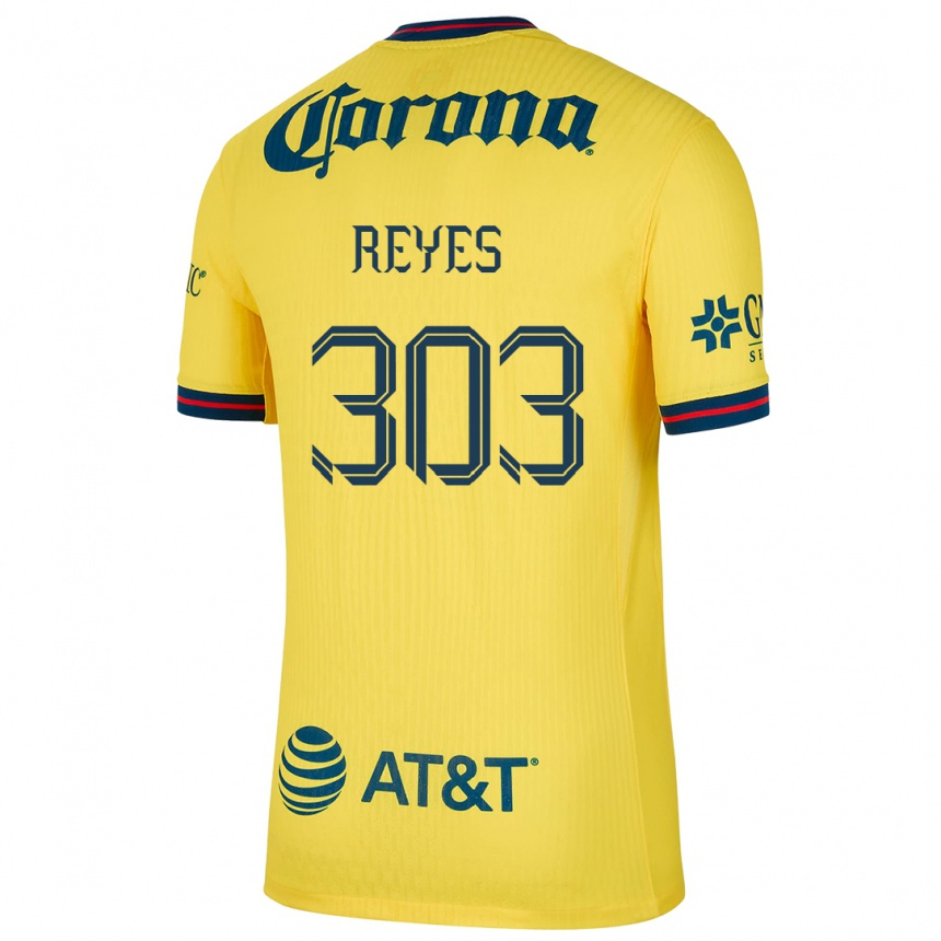 Femme Football Maillot Diego Reyes #303 Jaune Bleu Tenues Domicile 2024/25