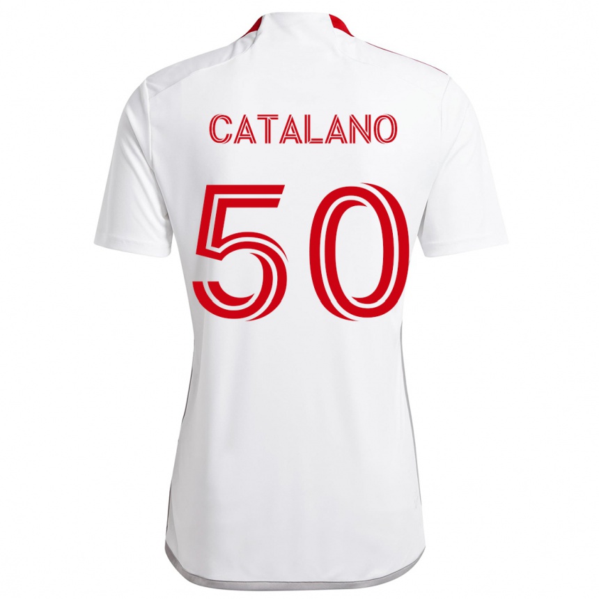 Femme Football Maillot Gianluca Catalano #50 Blanc Rouge Tenues Extérieur 2024/25