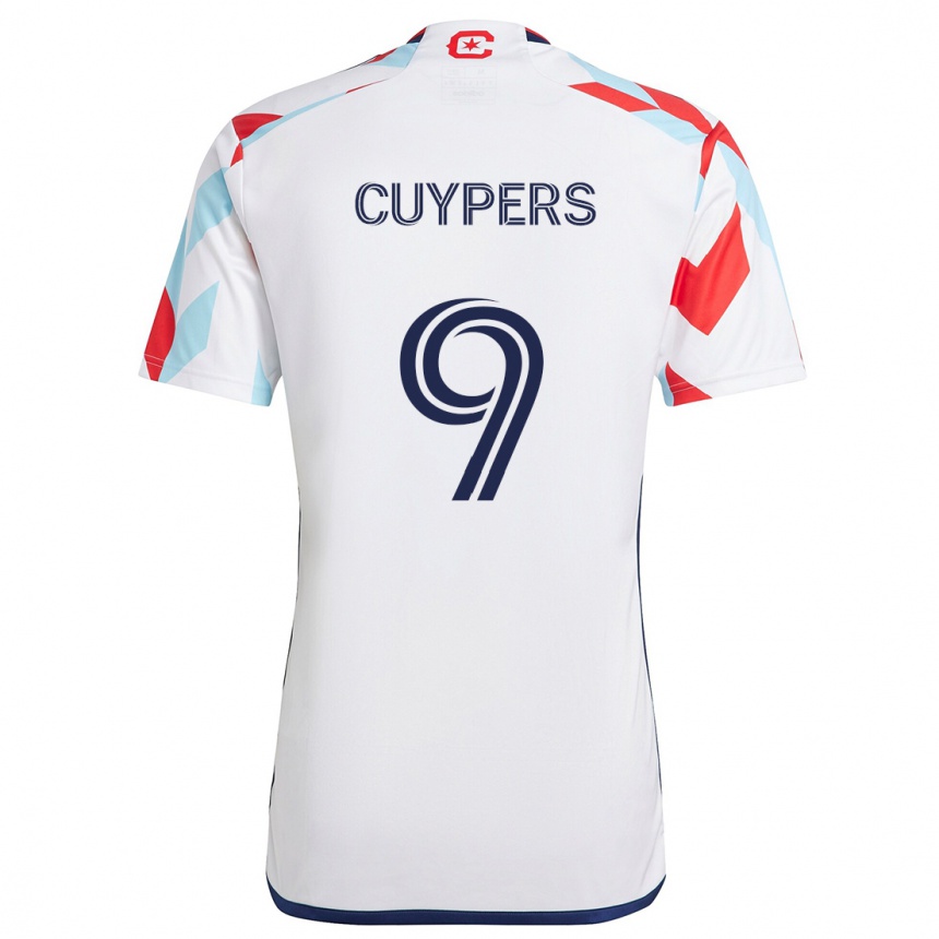 Femme Football Maillot Hugo Cuypers #9 Blanc Rouge Bleu Tenues Extérieur 2024/25