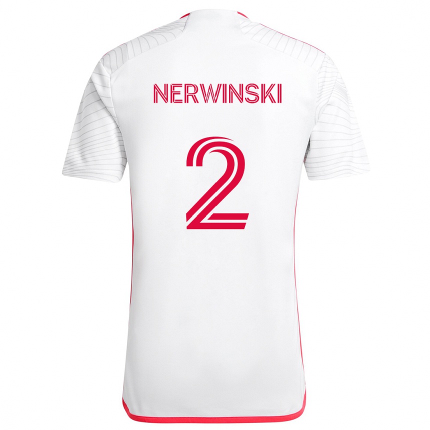 Femme Football Maillot Jake Nerwinski #2 Blanc Rouge Tenues Extérieur 2024/25