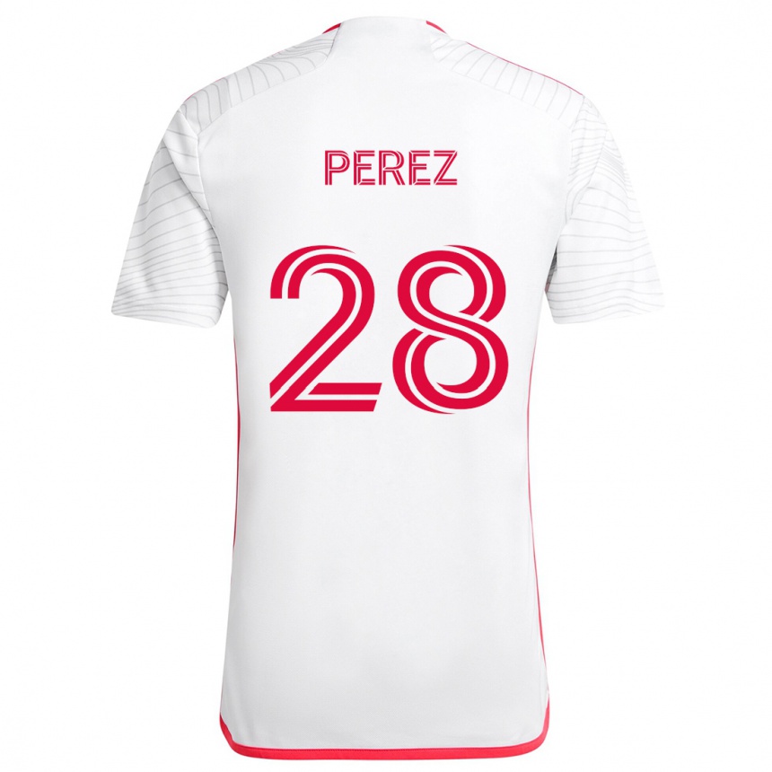 Femme Football Maillot Miguel Perez #28 Blanc Rouge Tenues Extérieur 2024/25