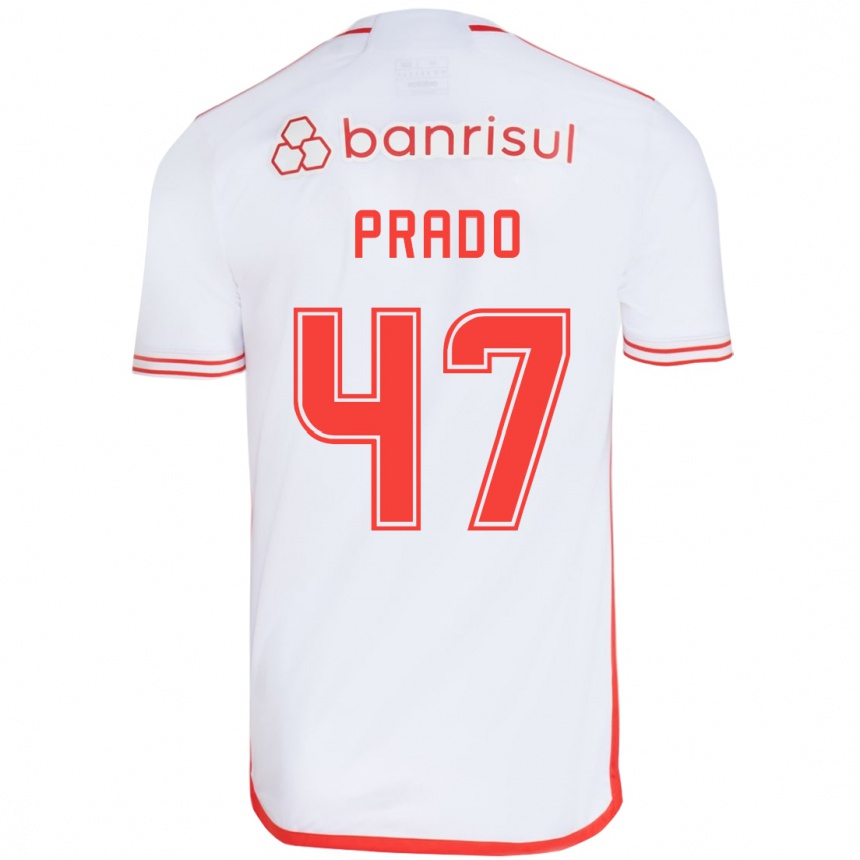 Femme Football Maillot Gustavo Prado #47 Blanc Rouge Tenues Extérieur 2024/25