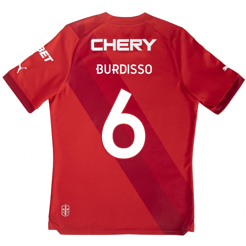 Femme Football Maillot Guillermo Burdisso #6 Rouge Blanc Tenues Extérieur 2024/25