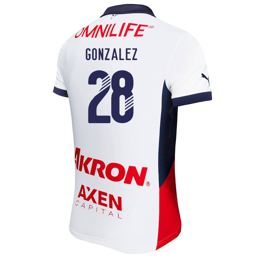 Femme Football Maillot Fernando González #28 Blanc Rouge Bleu Tenues Extérieur 2024/25