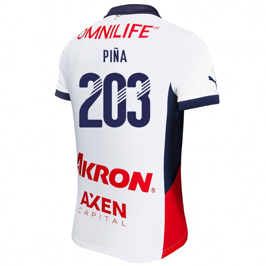 Femme Football Maillot Fernando Piña #203 Blanc Rouge Bleu Tenues Extérieur 2024/25