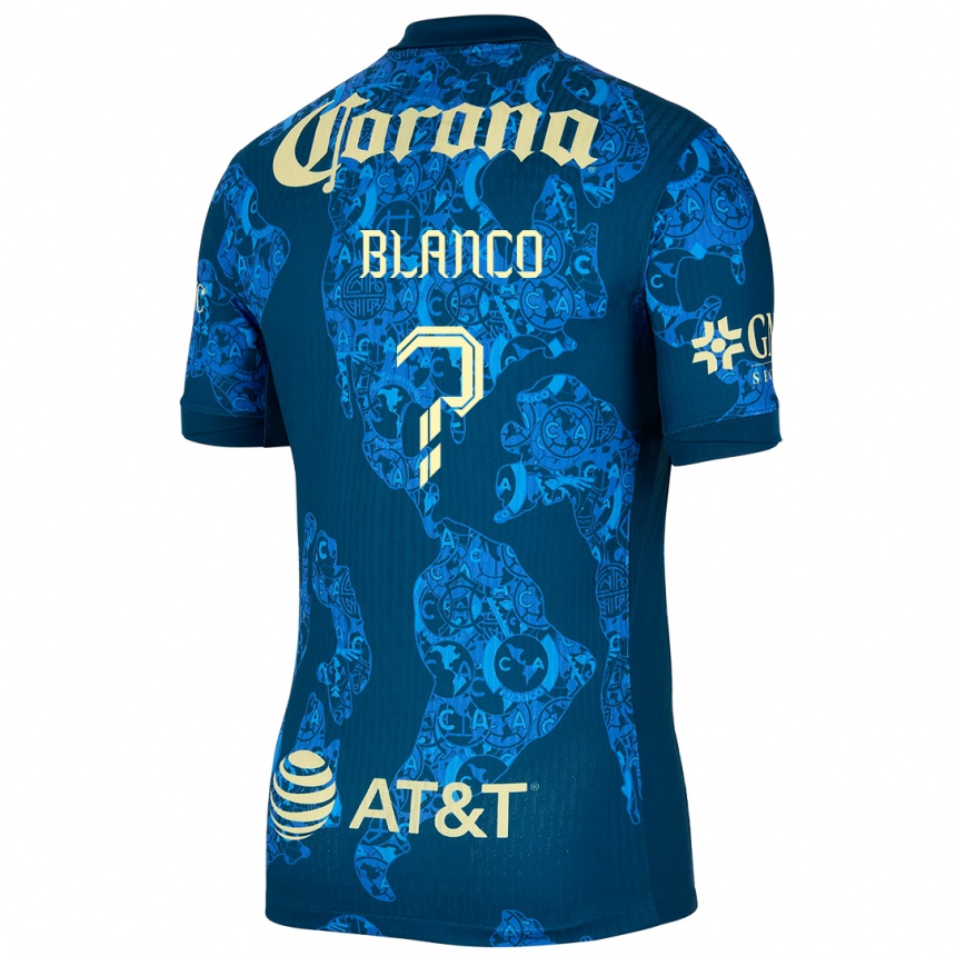 Femme Football Maillot Lionel Blanco #0 Bleu Jaune Tenues Extérieur 2024/25