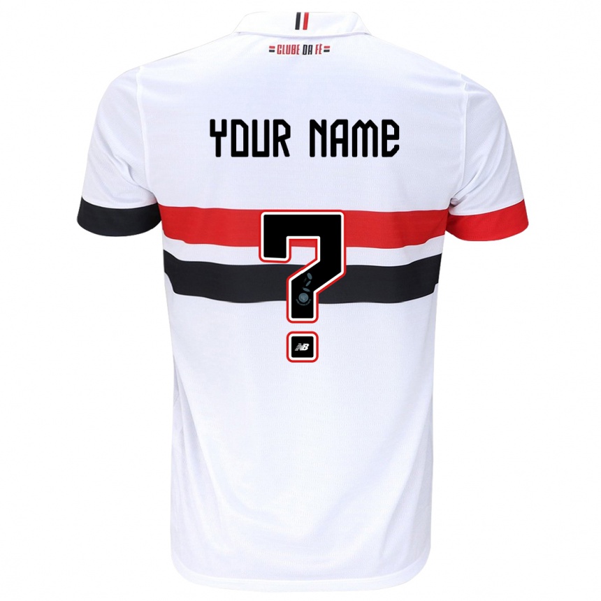 Enfant Football Maillot Votre Nom #0 Blanc Rouge Noir Tenues Domicile 2024/25