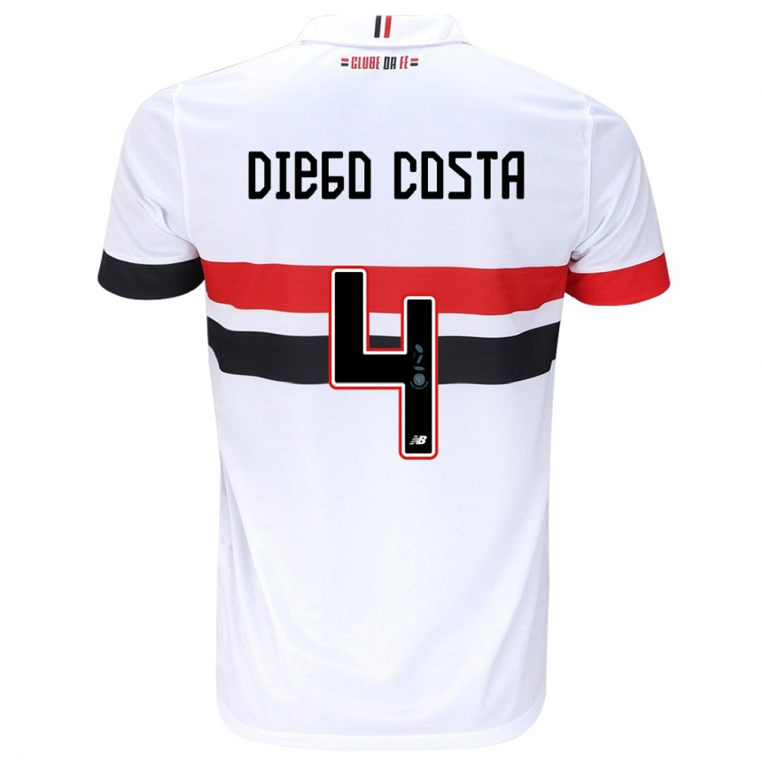 Enfant Football Maillot Diego Costa #4 Blanc Rouge Noir Tenues Domicile 2024/25