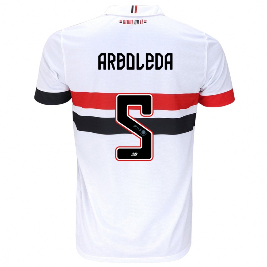 Enfant Football Maillot Robert Arboleda #5 Blanc Rouge Noir Tenues Domicile 2024/25