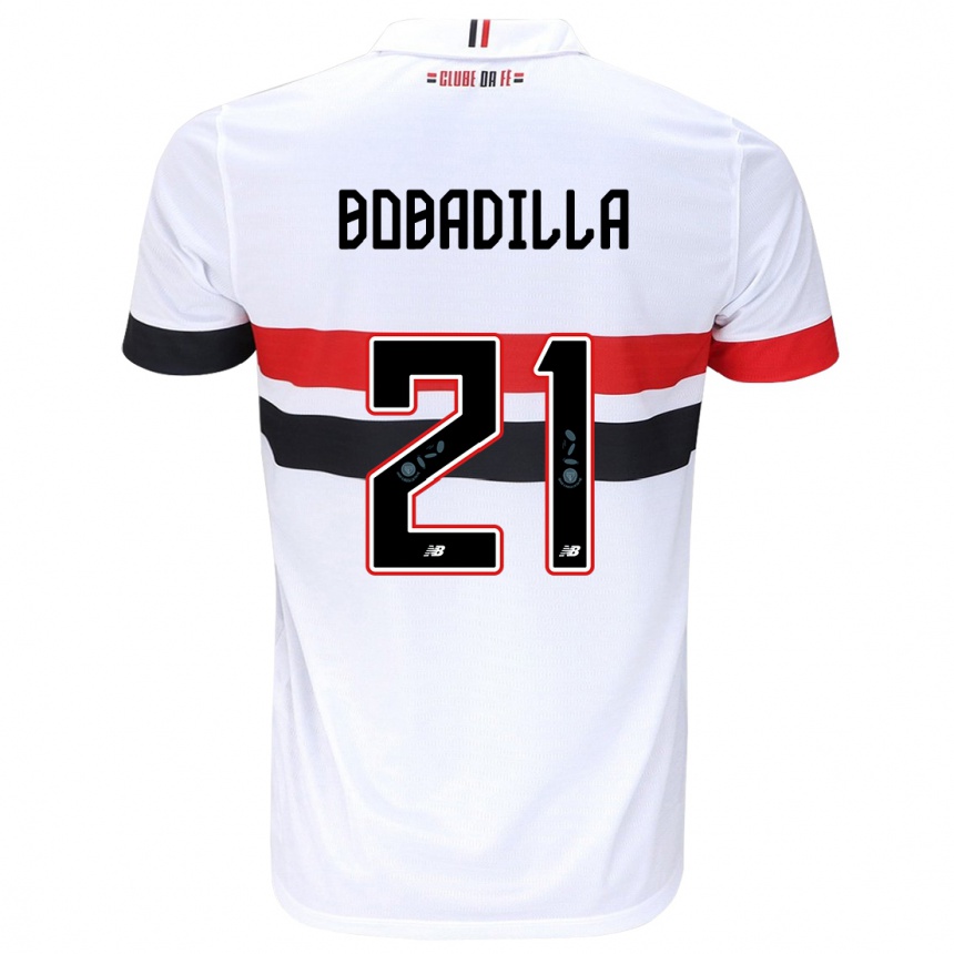 Enfant Football Maillot Damián Bobadilla #21 Blanc Rouge Noir Tenues Domicile 2024/25