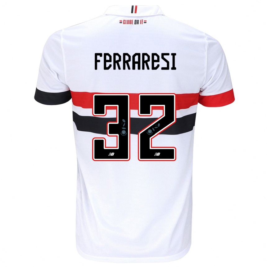 Enfant Football Maillot Nahuel Ferraresi #32 Blanc Rouge Noir Tenues Domicile 2024/25