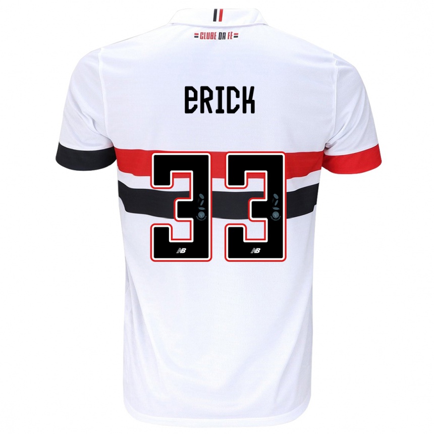 Enfant Football Maillot Erick #33 Blanc Rouge Noir Tenues Domicile 2024/25