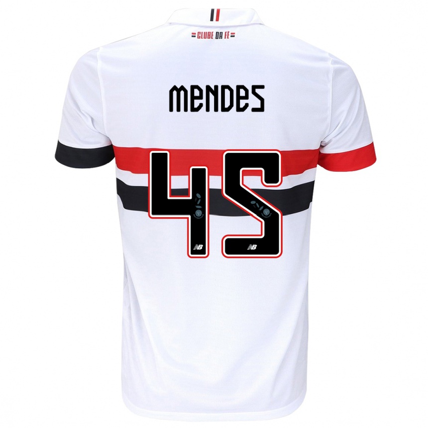 Enfant Football Maillot Nathan Mendes #45 Blanc Rouge Noir Tenues Domicile 2024/25