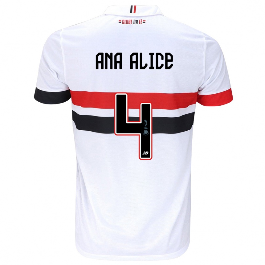 Enfant Football Maillot Ana Alice Luciano Da Silva #4 Blanc Rouge Noir Tenues Domicile 2024/25