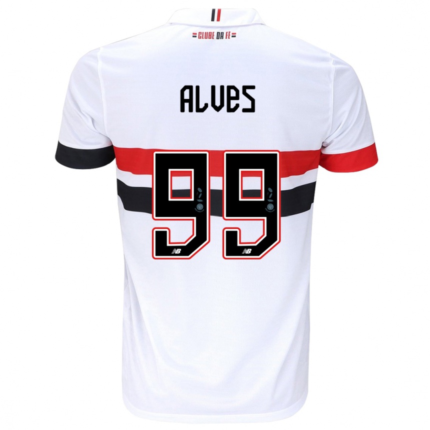 Enfant Football Maillot Letícia Alves #99 Blanc Rouge Noir Tenues Domicile 2024/25