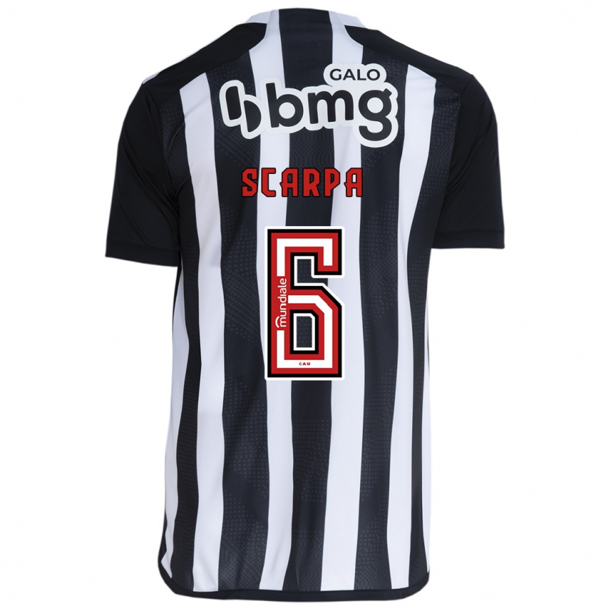 Enfant Football Maillot Gustavo Scarpa #6 Blanc Noir Tenues Domicile 2024/25