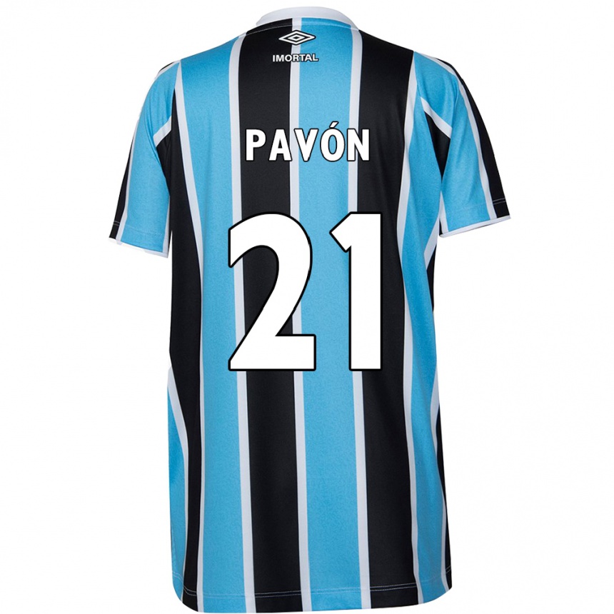 Enfant Football Maillot Cristian Pavón #21 Bleu Noir Blanc Tenues Domicile 2024/25