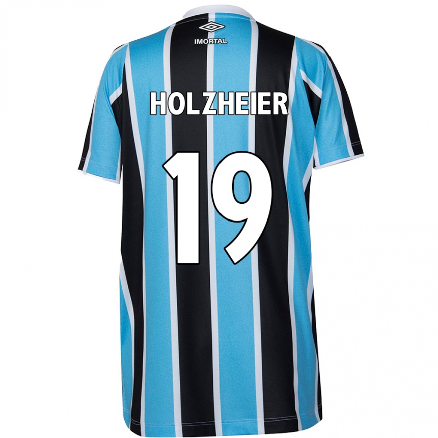 Enfant Football Maillot Agostina Holzheier #19 Bleu Noir Blanc Tenues Domicile 2024/25