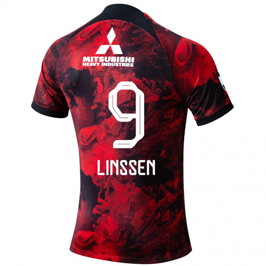 Enfant Football Maillot Bryan Linssen #9 Rouge Noir Tenues Domicile 2024/25