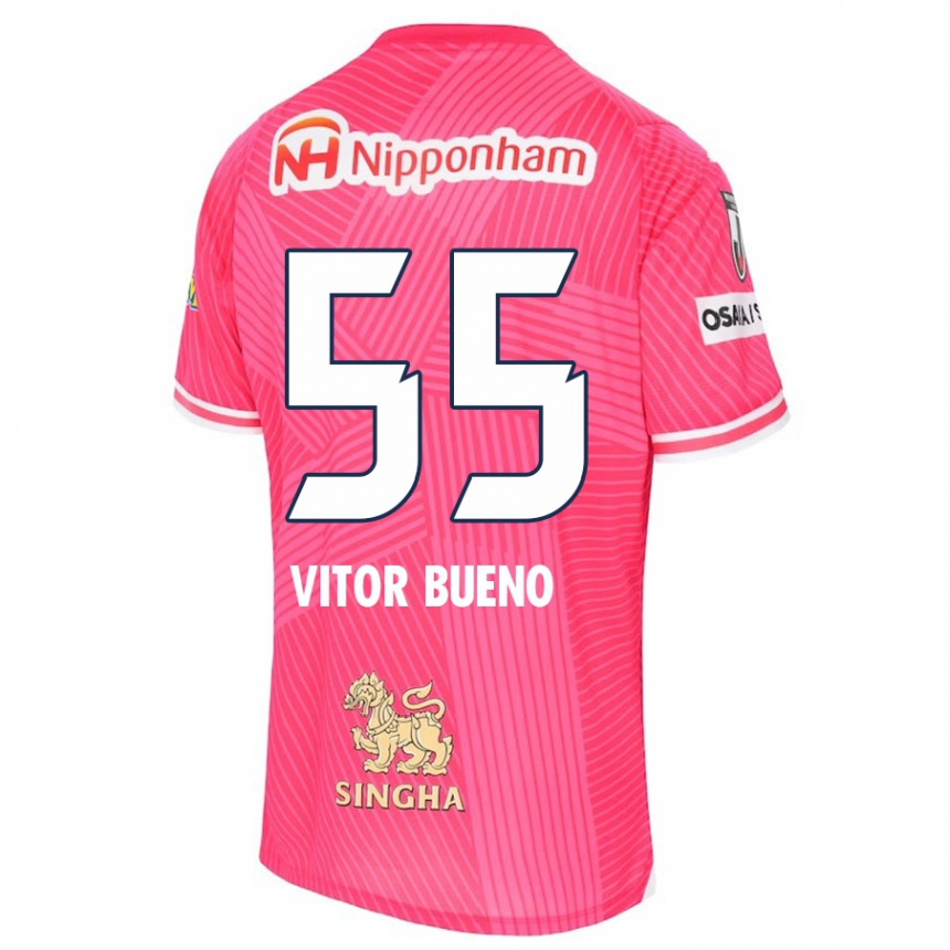 Enfant Football Maillot Vitor Bueno #55 Rose Blanc Tenues Domicile 2024/25