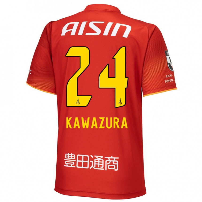 Enfant Football Maillot Akinari Kawazura #24 Rouge Blanc Jaune Tenues Domicile 2024/25