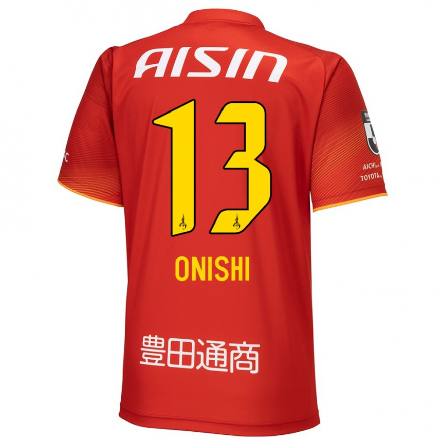 Enfant Football Maillot Ritsu Onishi #13 Rouge Blanc Jaune Tenues Domicile 2024/25