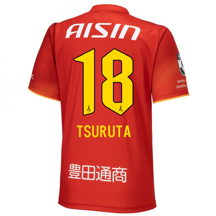 Enfant Football Maillot Shu Tsuruta #18 Rouge Blanc Jaune Tenues Domicile 2024/25