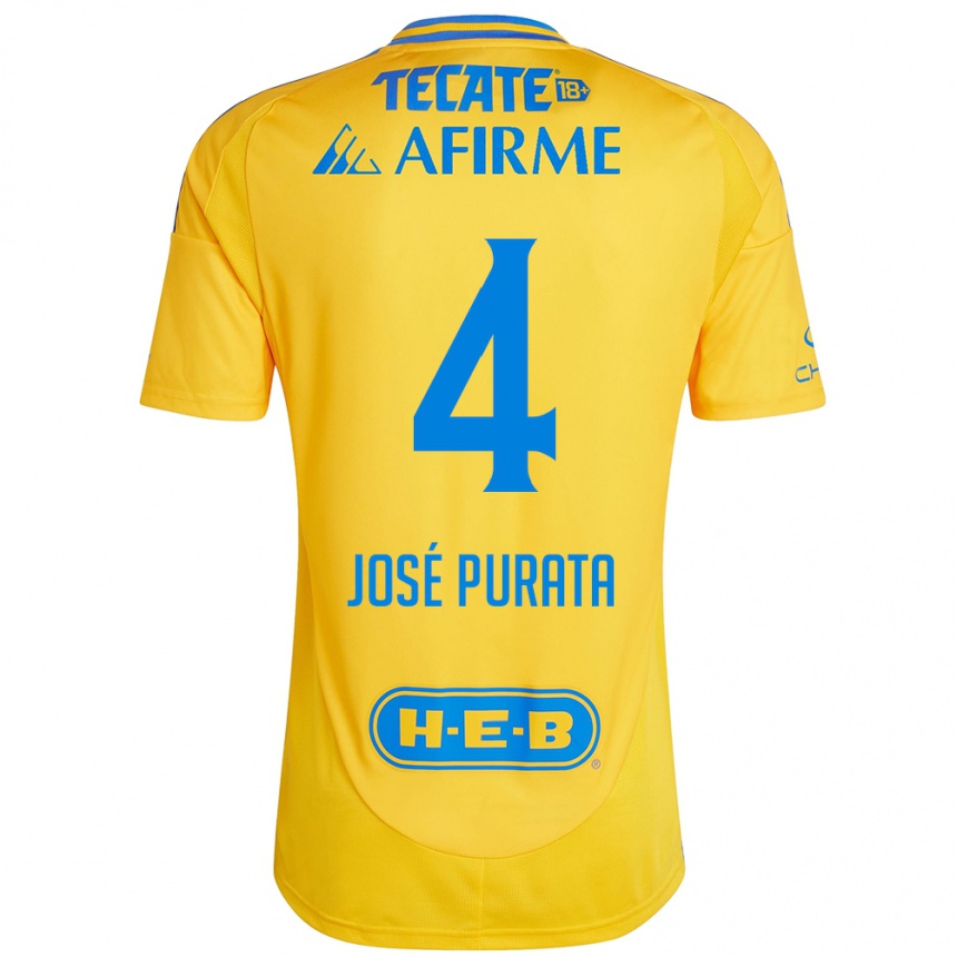 Enfant Football Maillot Juan José Purata #4 Or Jaune Tenues Domicile 2024/25