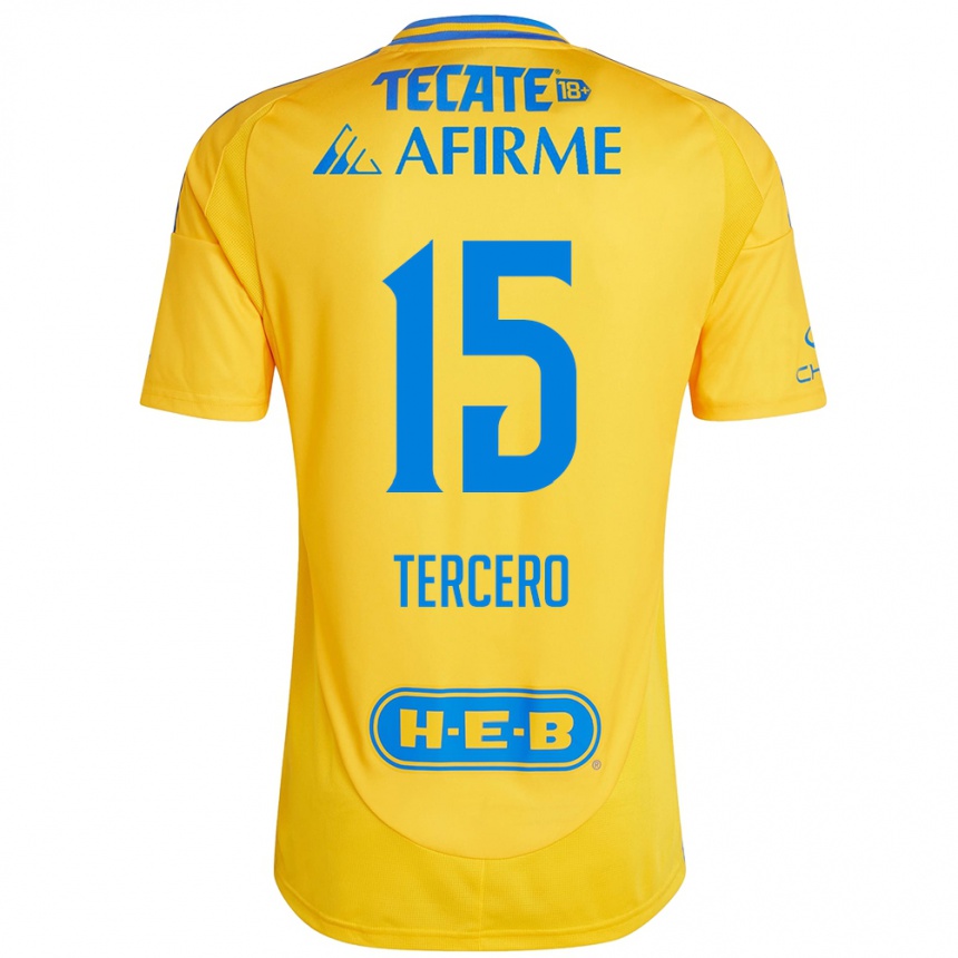 Enfant Football Maillot Eduardo Tercero #15 Or Jaune Tenues Domicile 2024/25